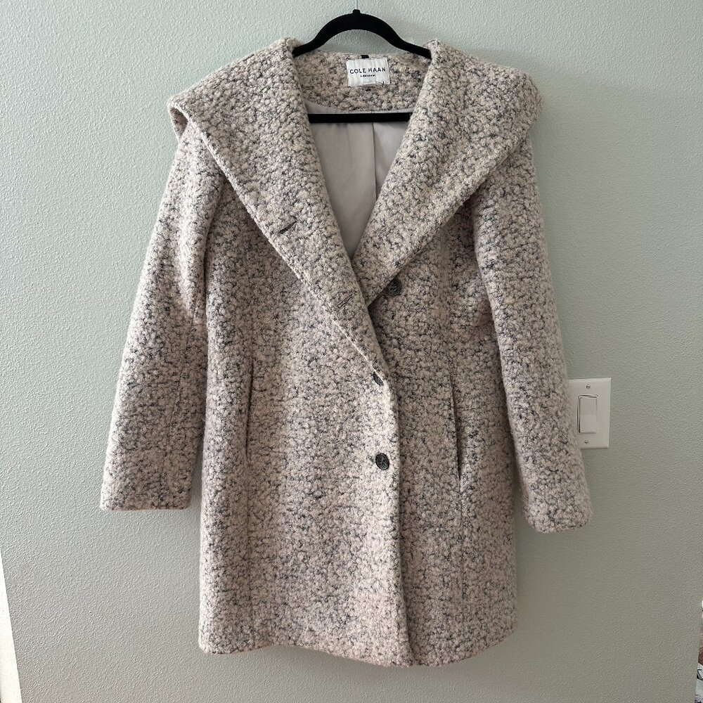 Cole Haan Boucle Wool Blend Hooded Pea Coat Women's size 12
